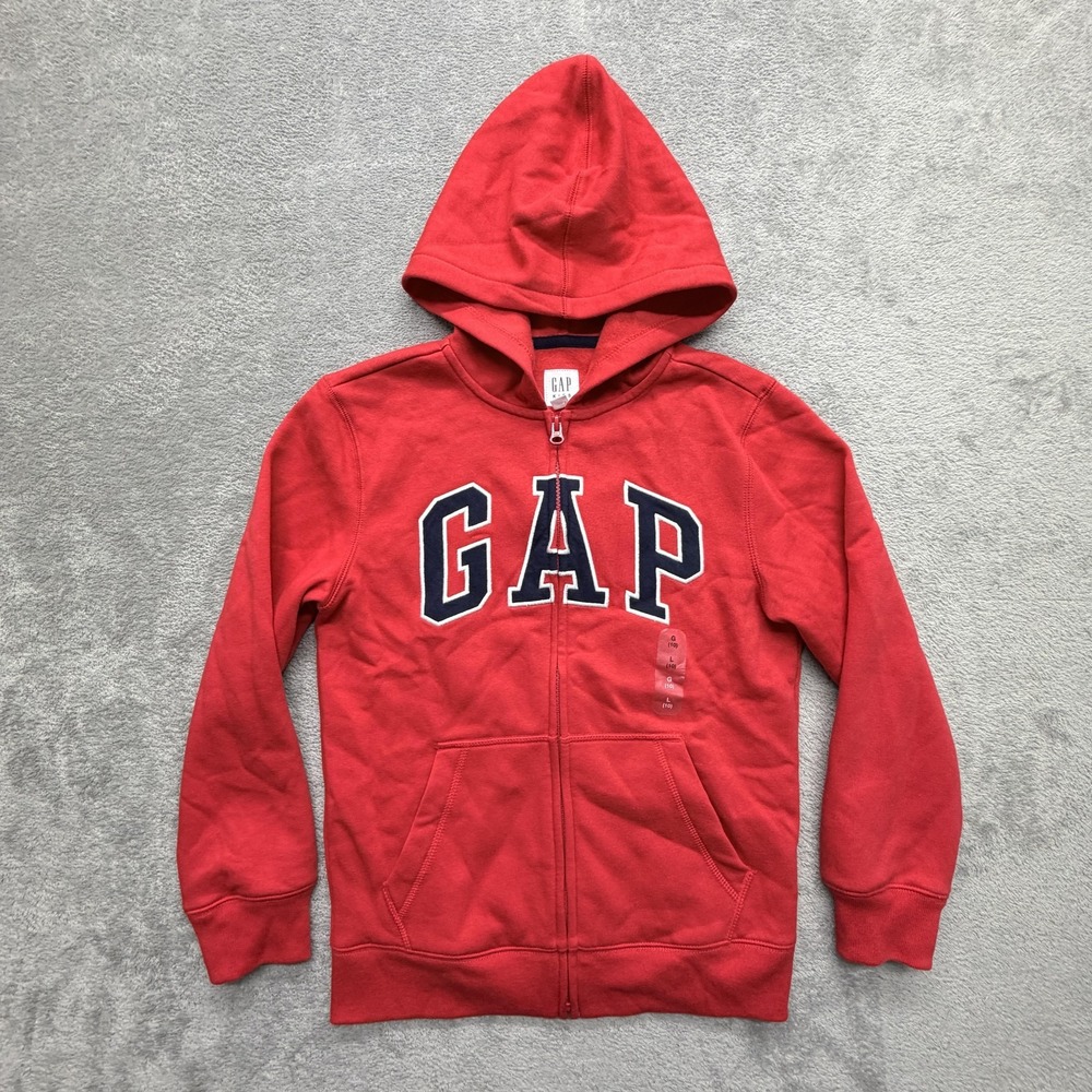 GAP KIDS Hoodie Unisex Kids L Red Full Zip Hooded Fleece GAP Logo Front
